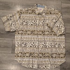 Bugle Boy "Vintage" Brown and Cream Casual Button-Down Shirt.